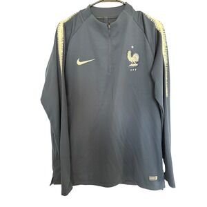 Nike France FFF Drill Top Mens Large Navy Blue Soccer Quarter Zip Pullover
